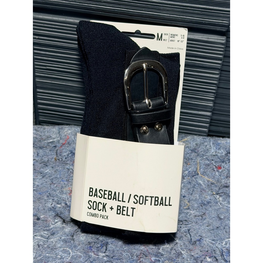 DSG Baseball Softball Sock and Belt Combo Pack - Medium Men/Women - Black‎ - New